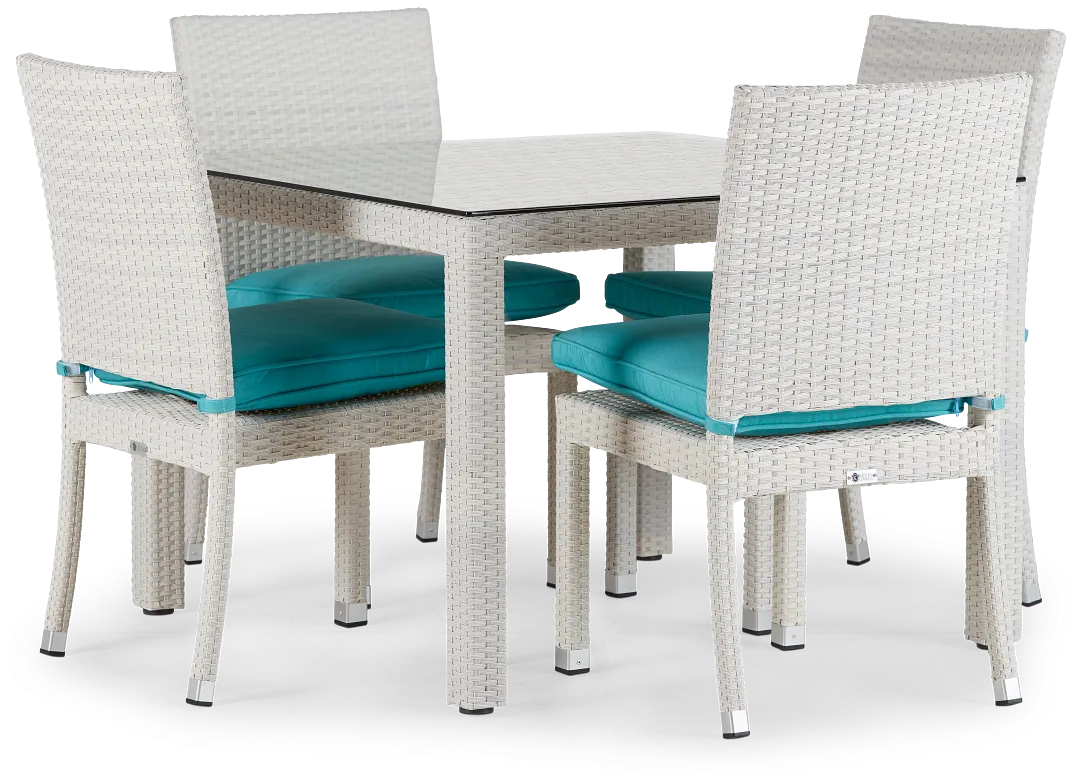 Bahia Dark Teal 40" Square Table & 4 Upholstered Chairs
