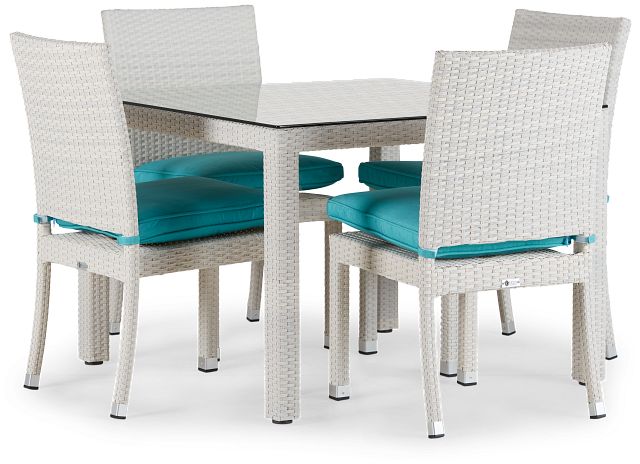 Bahia Dark Teal 40" Square Table & 4 Upholstered Chairs