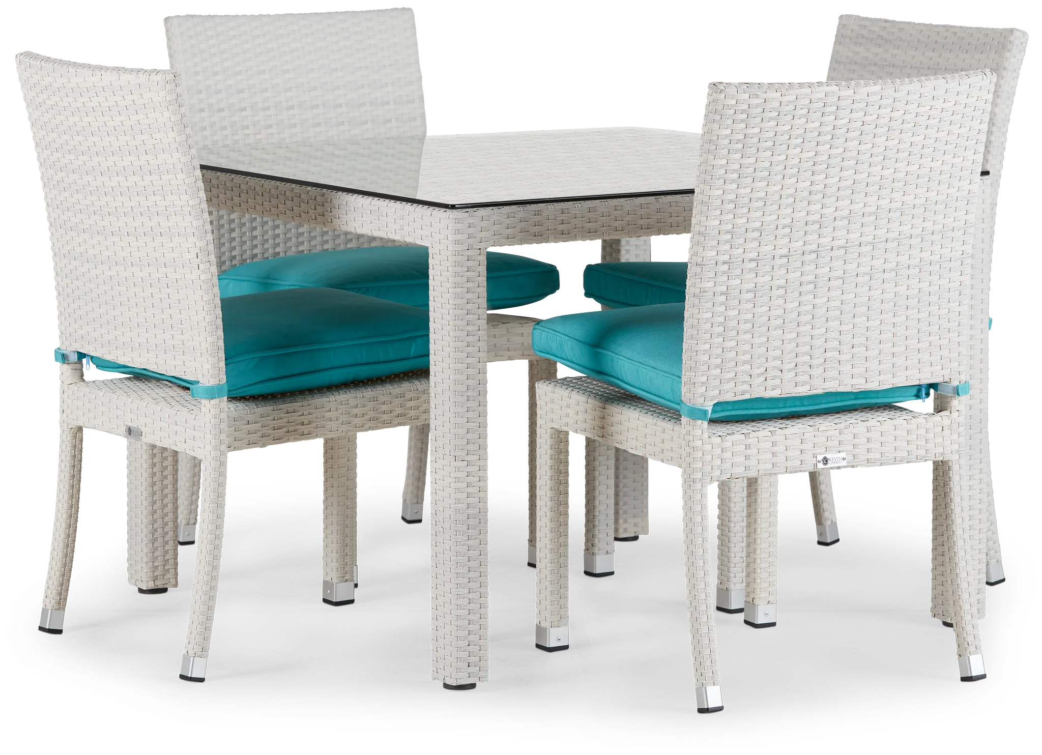 Bahia Dark Teal 40" Square Table & 4 Upholstered Chairs