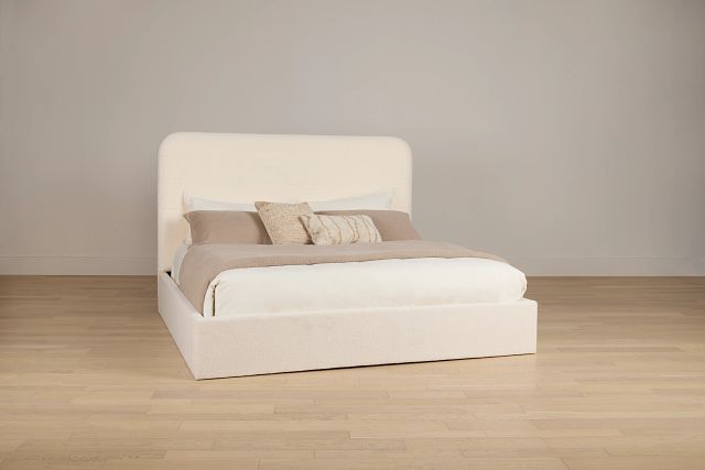Lyndie Beige Upholstered Platform Bed