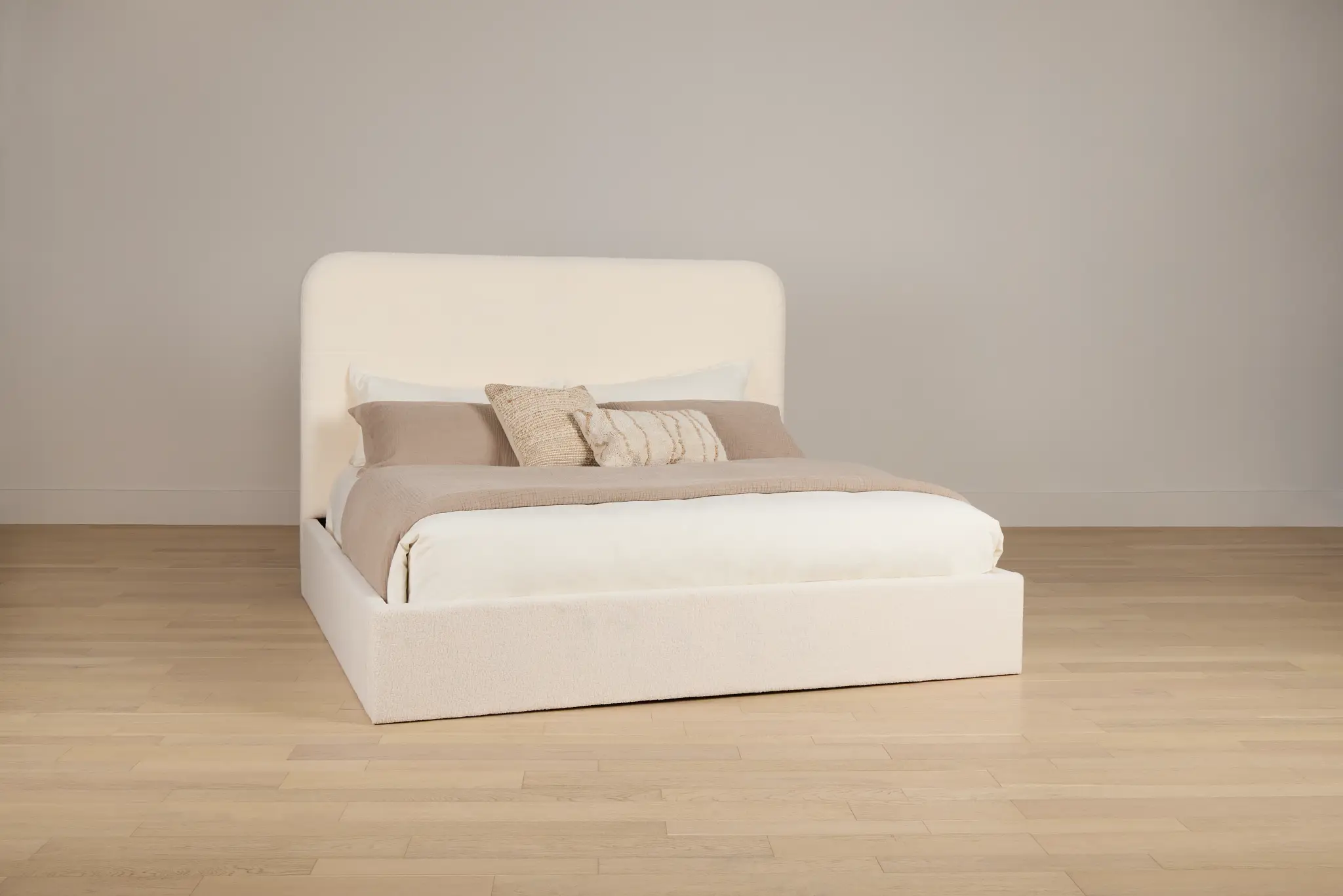 Lyndie Beige Upholstered Platform Bed Lyndie Beige Upholstered Platform Bed