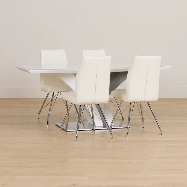 Lima White Table & 4 Upholstered Chairs