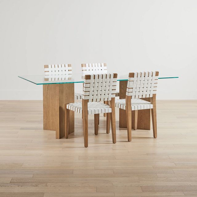 Haven Glass 80" Rectangular Table & 4 Woven Chairs