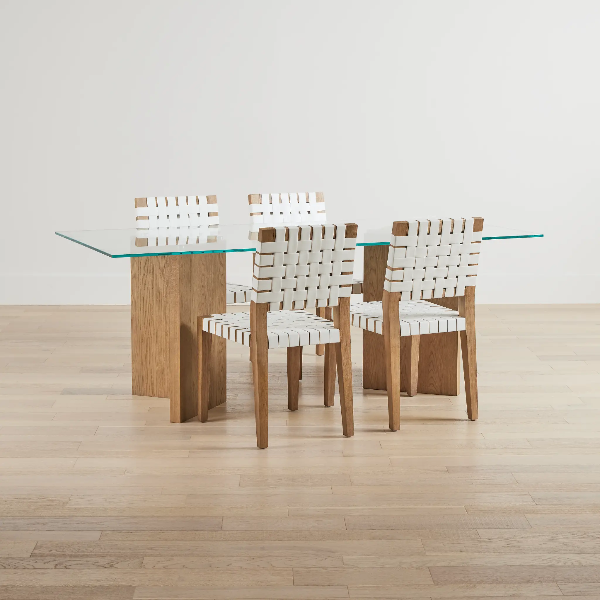 Haven Glass 80" Rectangular Table & 4 Woven Chairs Haven Glass 80" Rectangular Table & 4 Woven Chairs