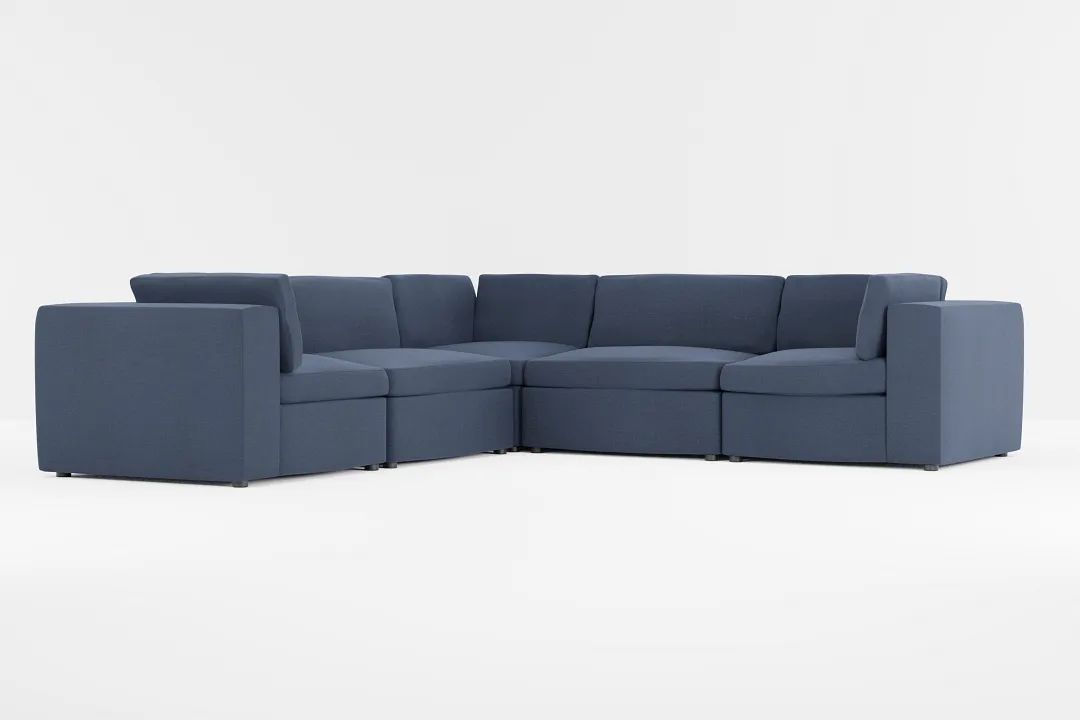 Destin Peyton Dark Blue Fabric 5-piece Modular Sectional