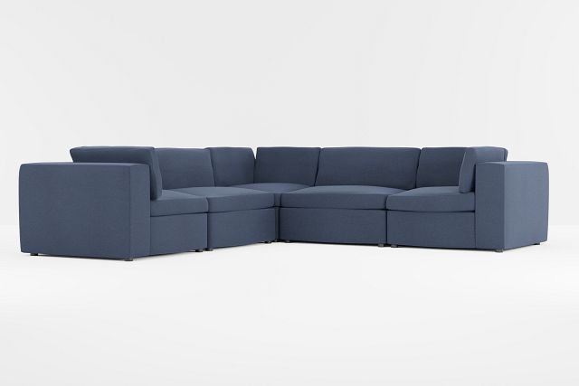 Destin Peyton Dark Blue Fabric 5-piece Modular Sectional