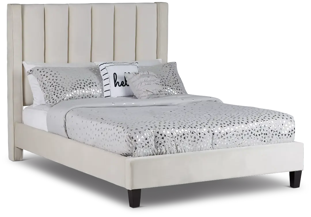 Audrey Beige Velvet Platform Bed Audrey Beige Velvet Platform Bed
