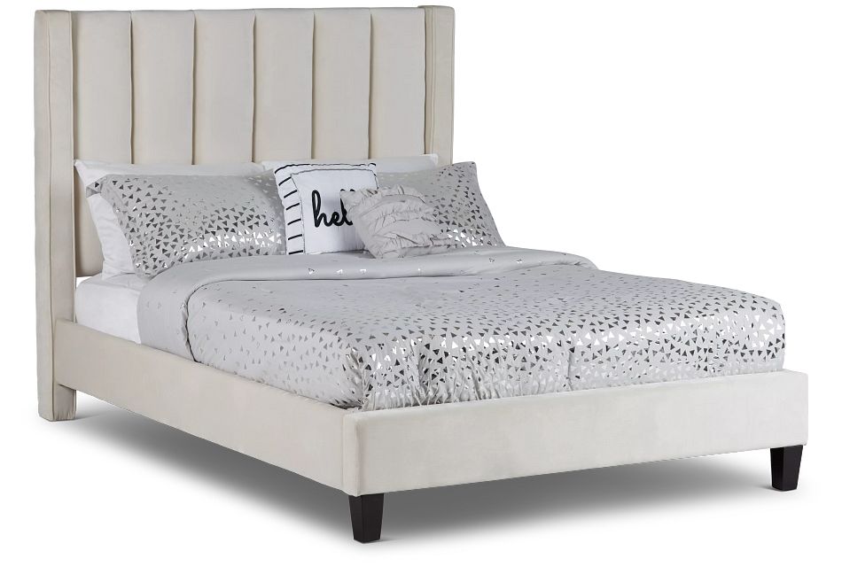 Audrey Beige Velvet Platform Bed