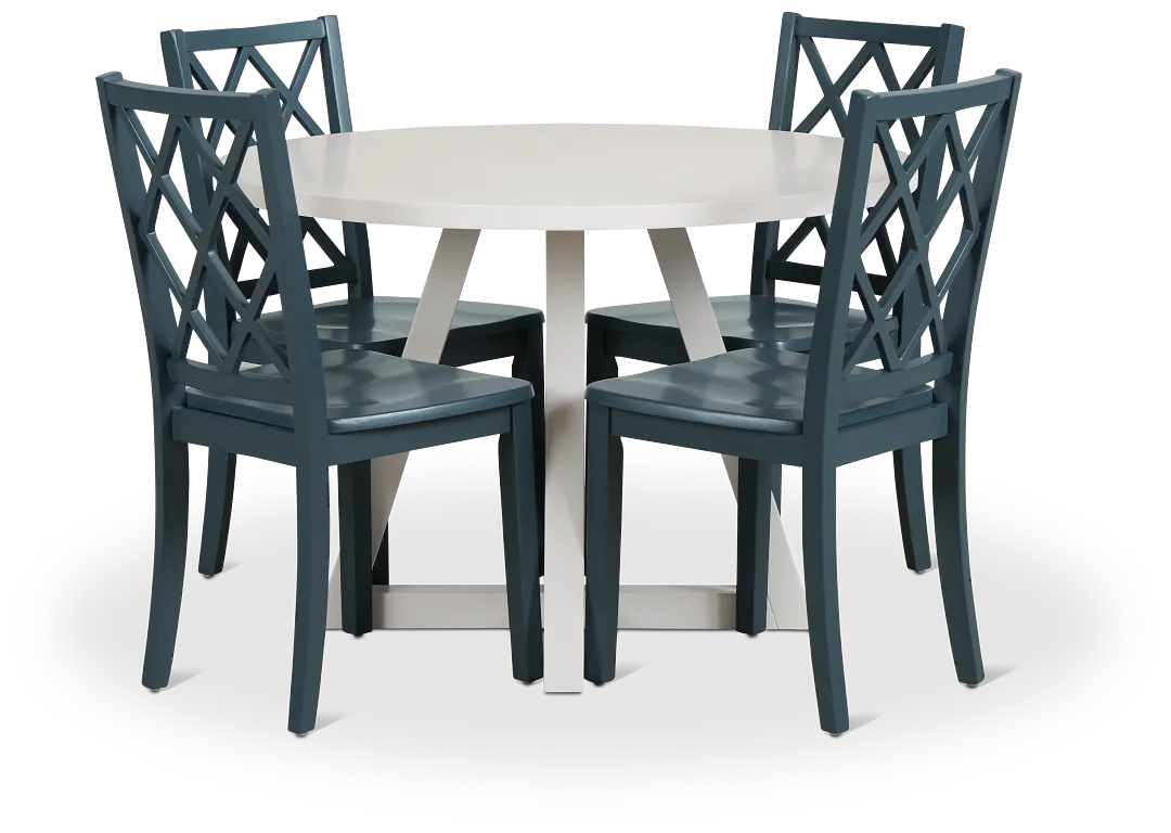 Edgartown White Round Table & 4 Navy Wood Chairs
