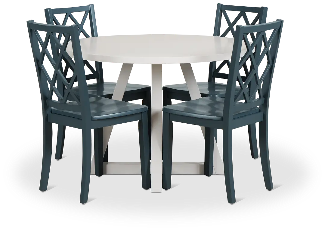 Edgartown White Round Table & 4 Navy Wood Chairs Edgartown White Round Table & 4 Navy Wood Chairs