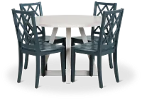 Edgartown White Round Table & 4 Navy Wood Chairs