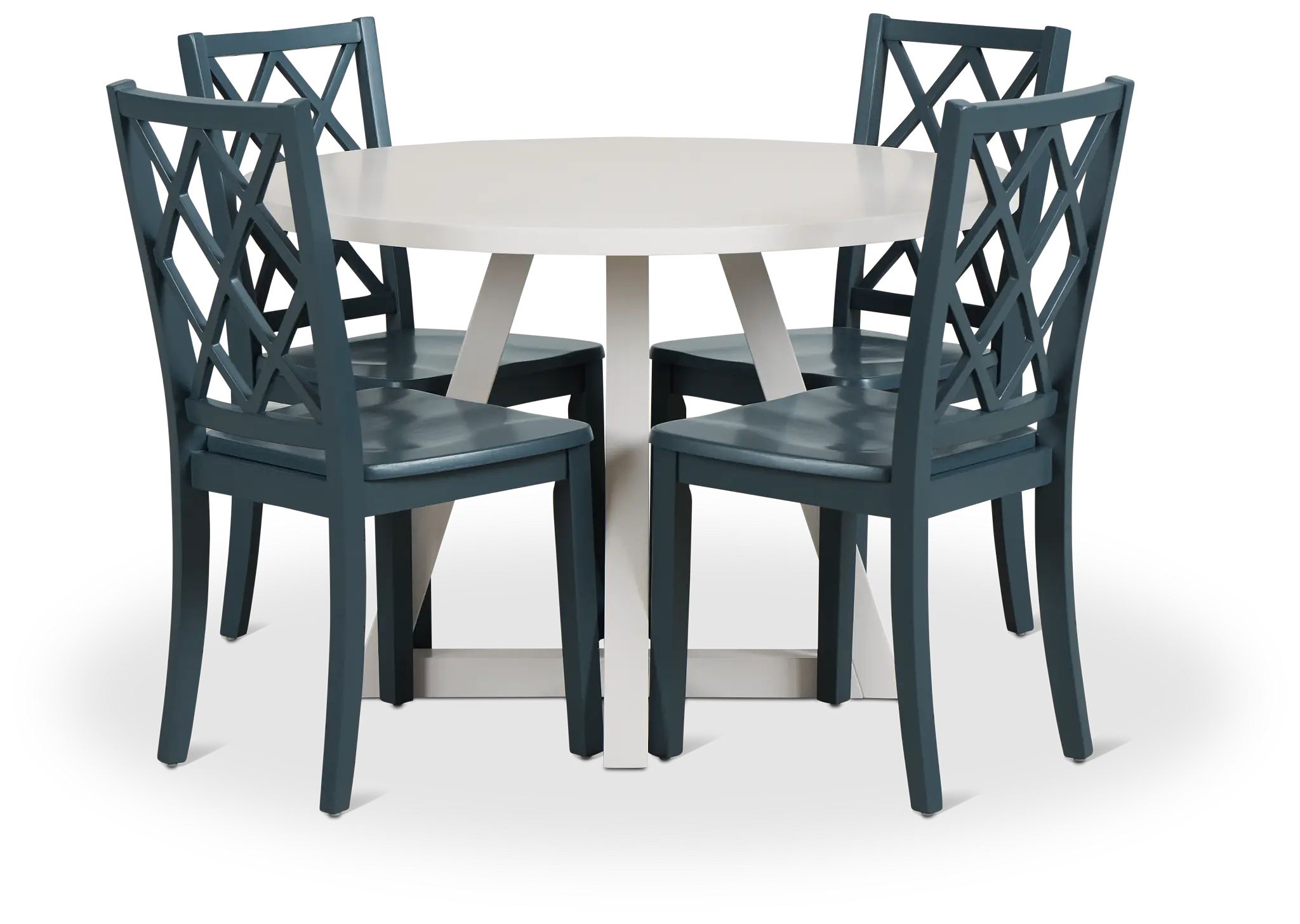 Edgartown White Round Table & 4 Navy Wood Chairs Edgartown White Round Table & 4 Navy Wood Chairs