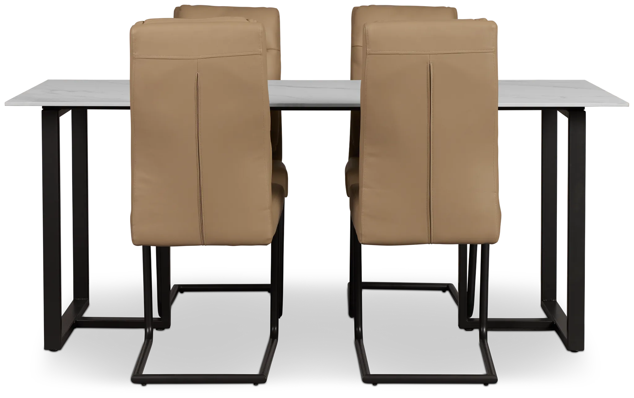 Paxton White Rect Table & 4 Taupe Upholstered Chairs