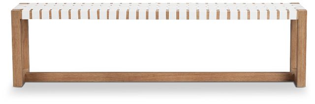 Haven White Woven Upholstered Dining Bench