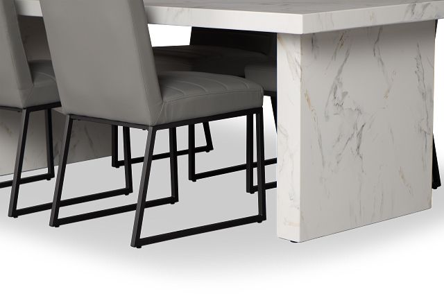 Viscaya White Table & 4 Gray Upholstered Chairs