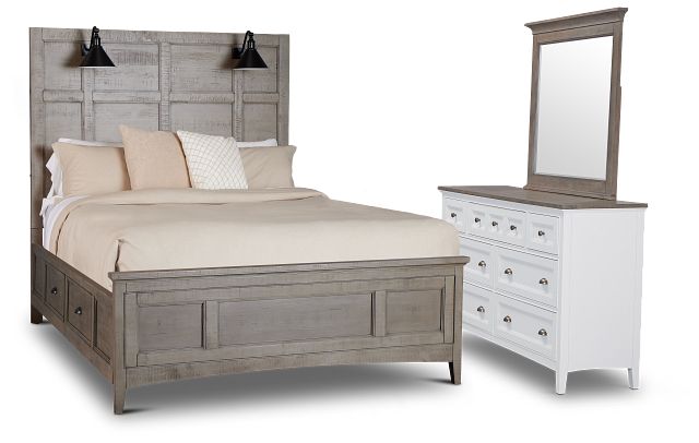 Heron Cove Light Tone Storage Panel Lighted Bedroom With Two-tone Cases