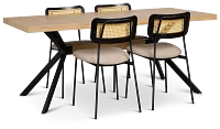 Lynden Light Tone Rect Table & 4 Beige Woven Upholstered Side Chairs