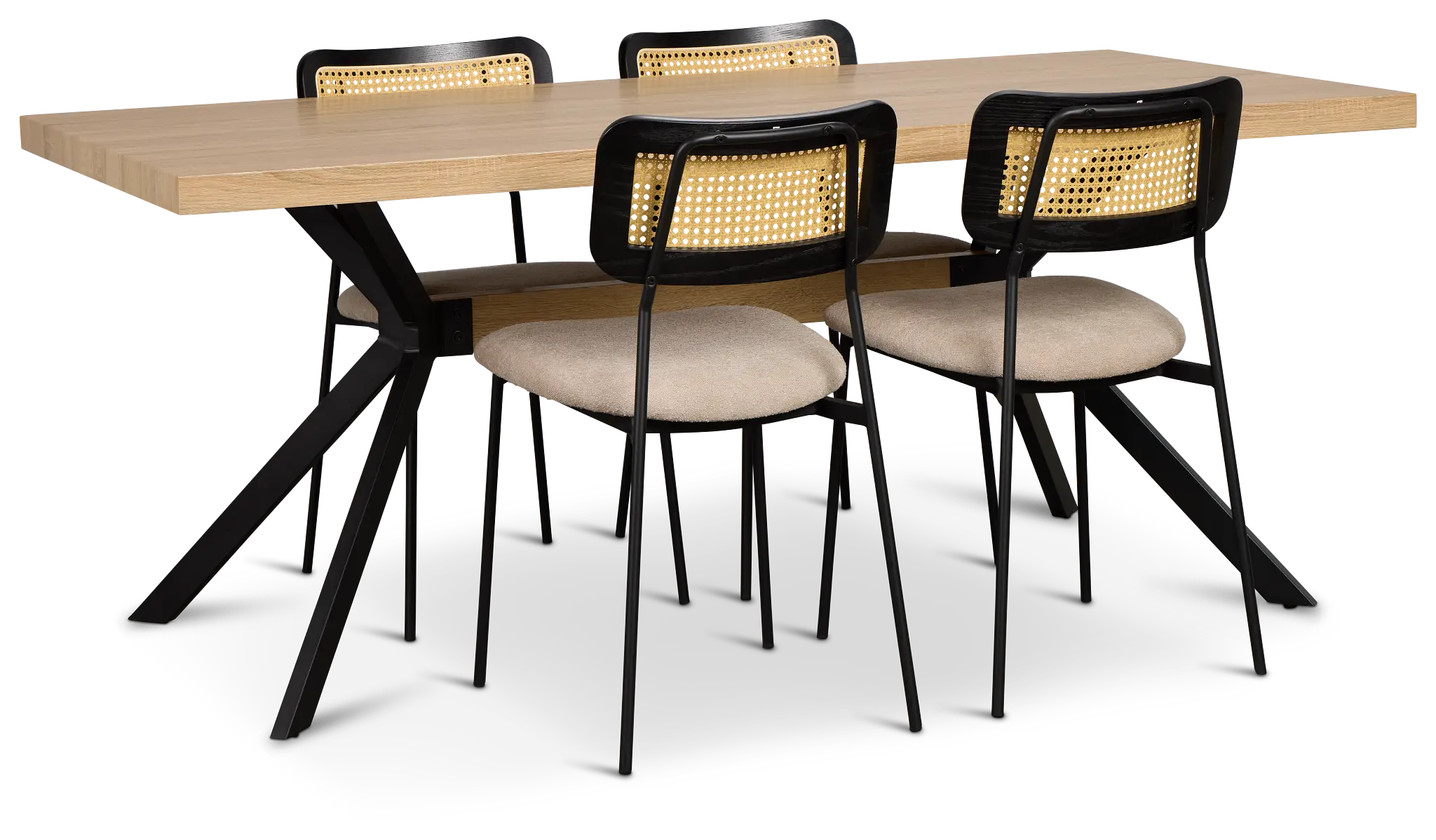 Lynden Light Tone Rect Table & 4 Beige Woven Upholstered Side Chairs Lynden Light Tone Rect Table & 4 Beige Woven Upholstered Side Chairs