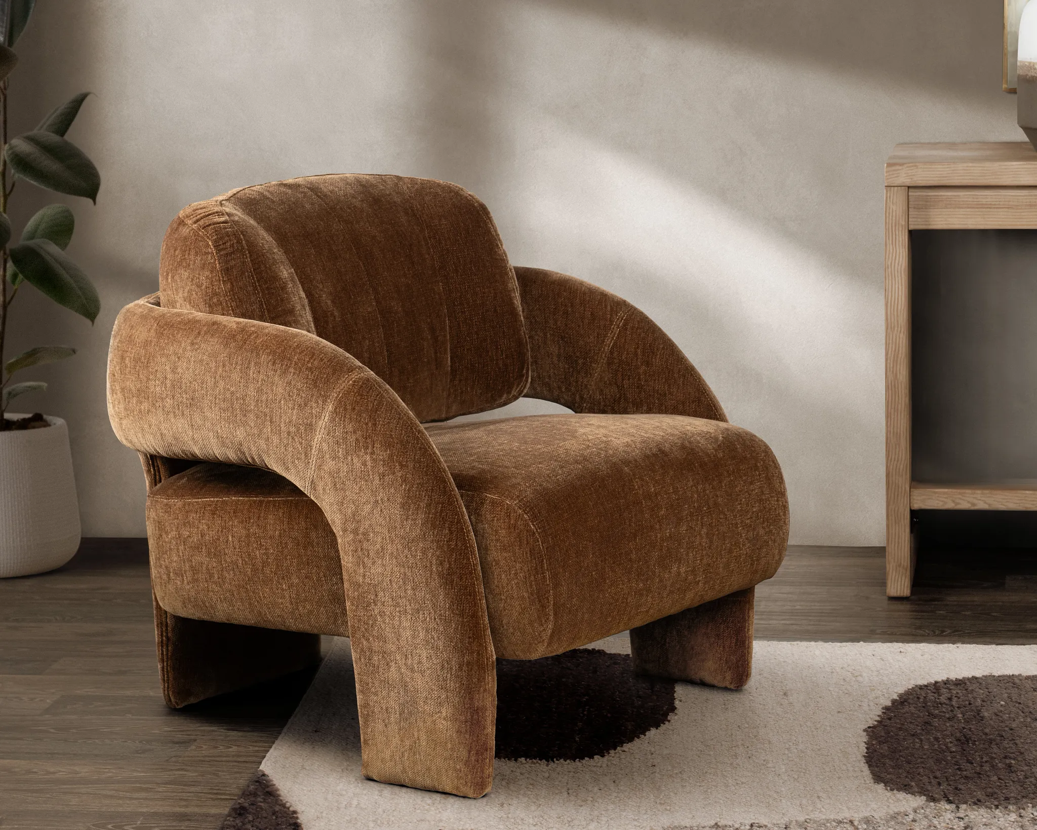 Indo Brown Fabric Accent Chair