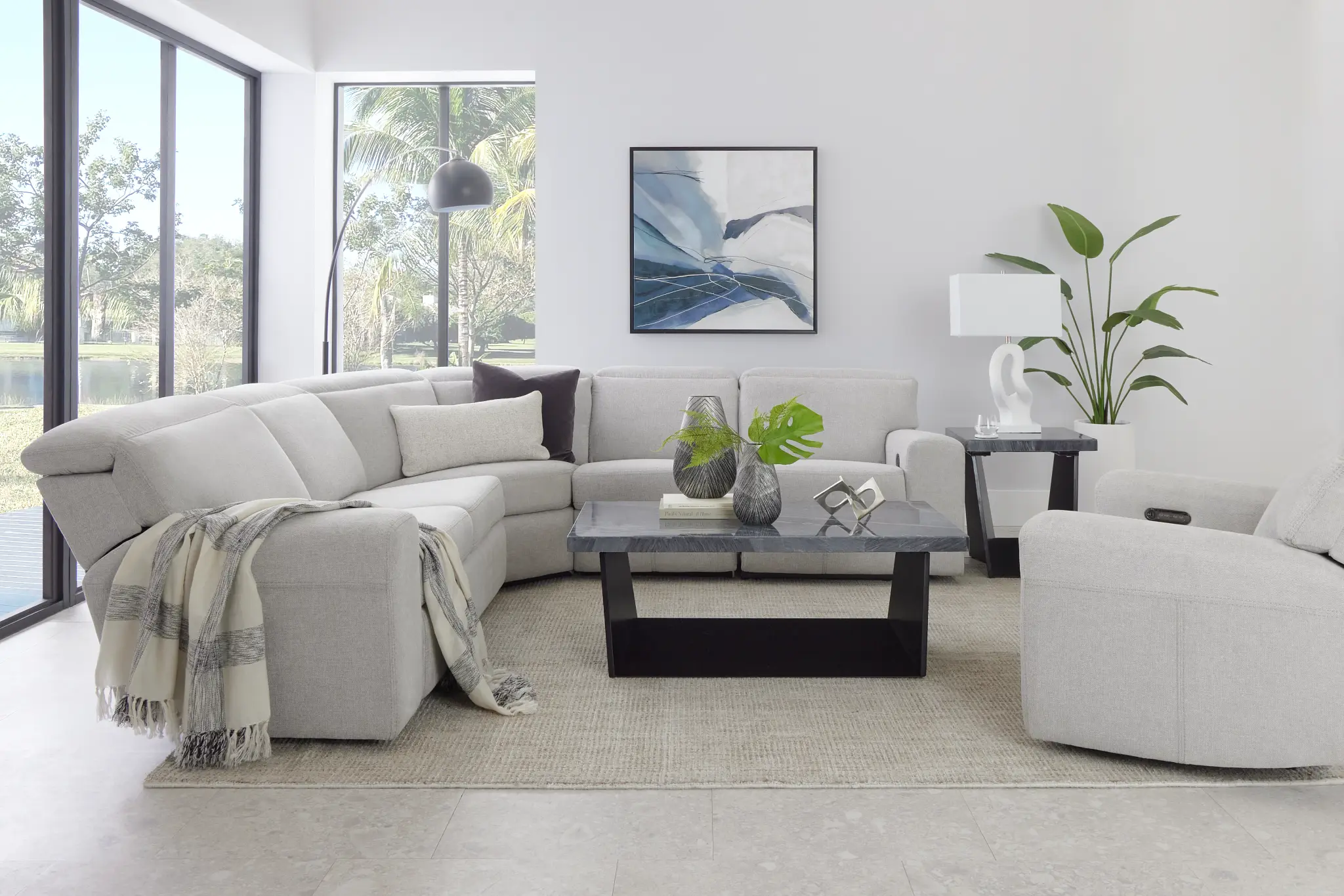 Callum Light Gray Fabric Small Two-arm Manually Reclining Sectional Callum Light Gray Fabric Small Two-arm Manually Reclining Sectional