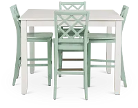 Edgartown White Square High Table & 4 Light Blue Wood Barstools