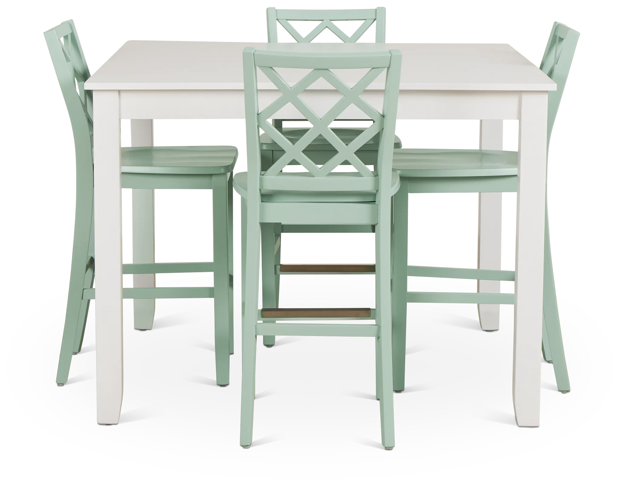 Edgartown White Square High Table & 4 Light Blue Wood Barstools