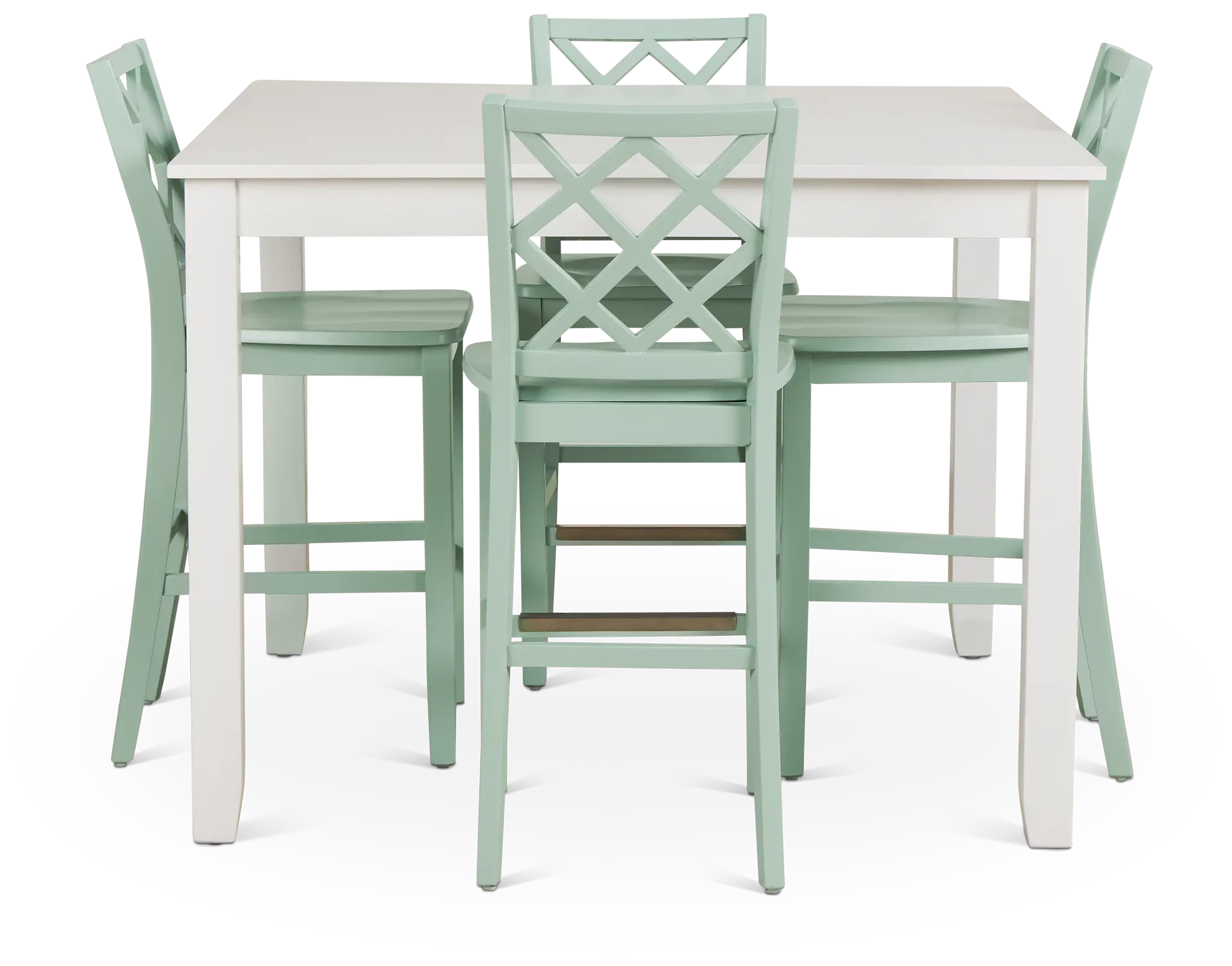 Edgartown White Square High Table & 4 Light Blue Wood Barstools Edgartown White Square High Table & 4 Light Blue Wood Barstools