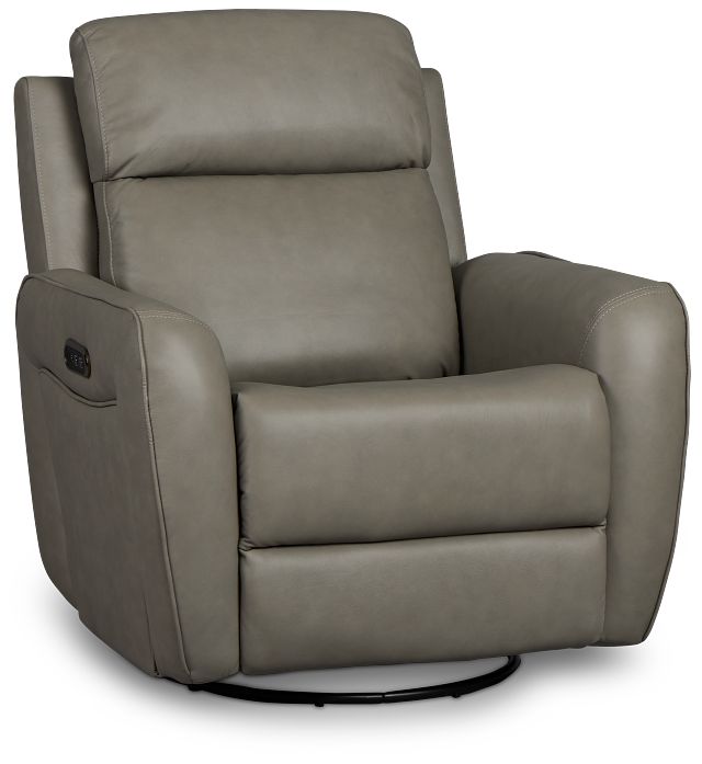 Julian Light Gray Lthr/vinyl Power Swivel Glider Recliner