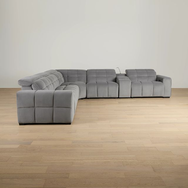 Gemma Light Gray Velvet Medium Triple Power 2-arm Sectional