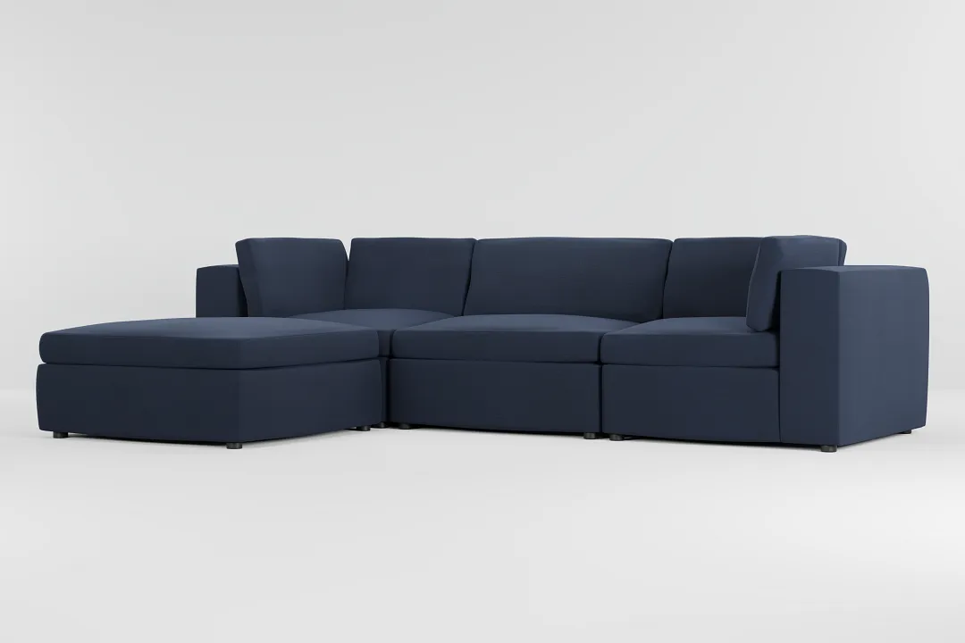 Destin Peyton Dark Blue Fabric 4-piece Bumper Sectional
