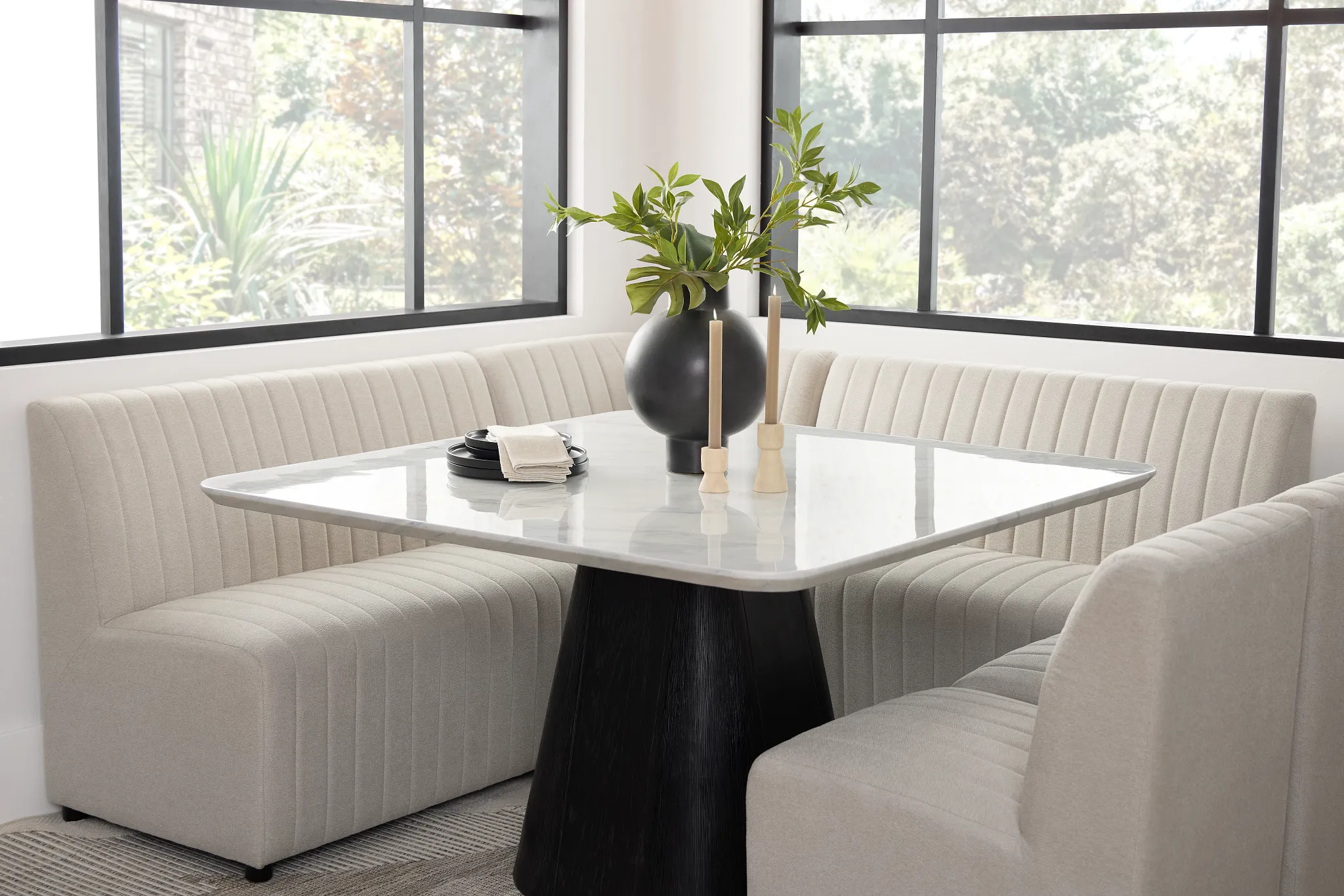 Palisades White Square Table, 2 Chairs & Bench