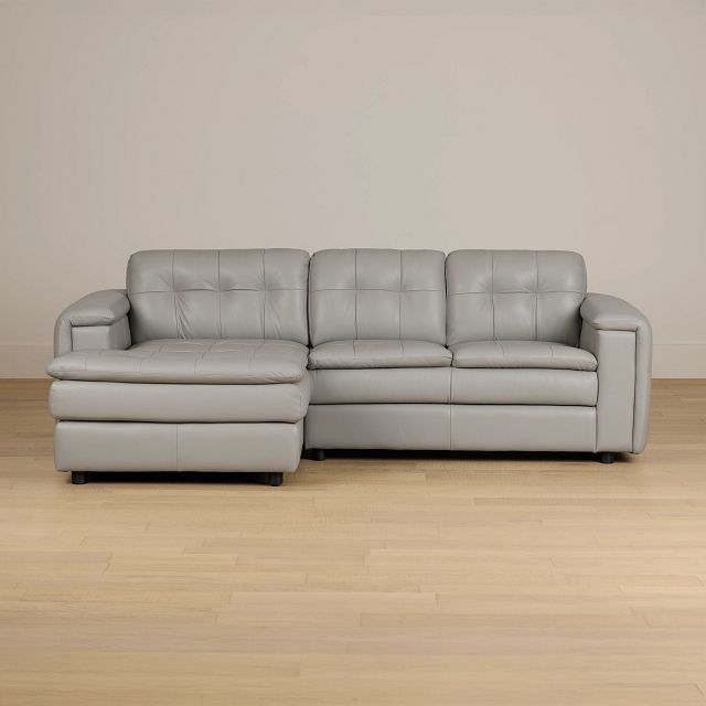 Rowan Gray Leather Left Chaise Sectional