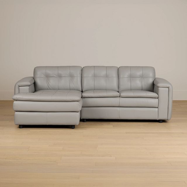 Rowan Gray Leather Left Chaise Sectional