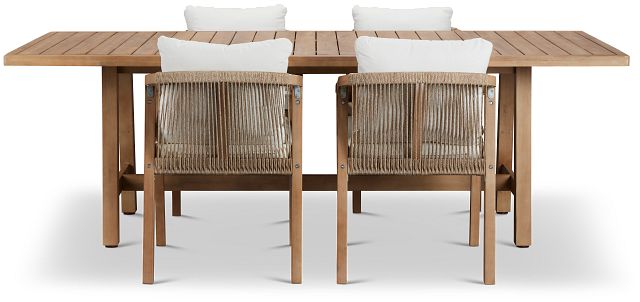 Laguna Light Tone 90" Rectangular Table & 4 White Cushioned Chairs