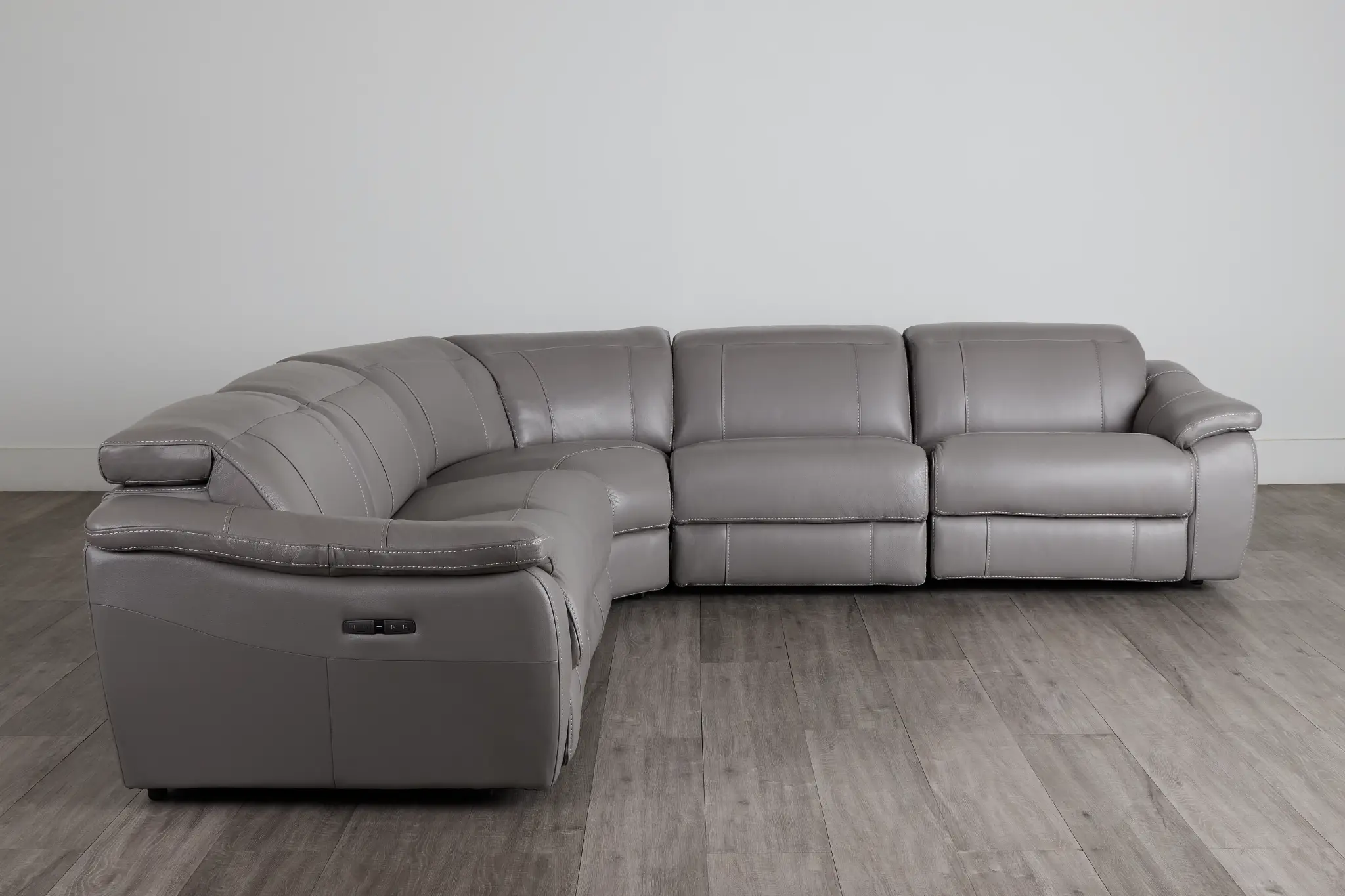 Marion Gray Lthr/vinyl Small Two-arm Power Reclining Sectional Marion Gray Lthr/vinyl Small Two-arm Power Reclining Sectional