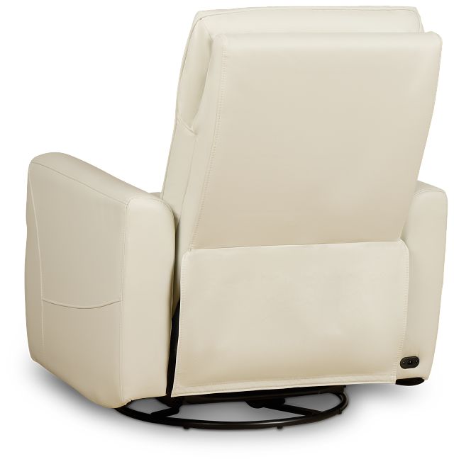 Izzy White Lthr/vinyl Power Swivel Glider Recliner