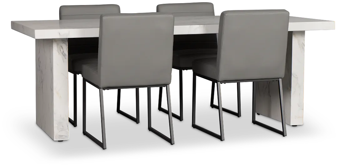 Viscaya White Table & 4 Gray Upholstered Chairs