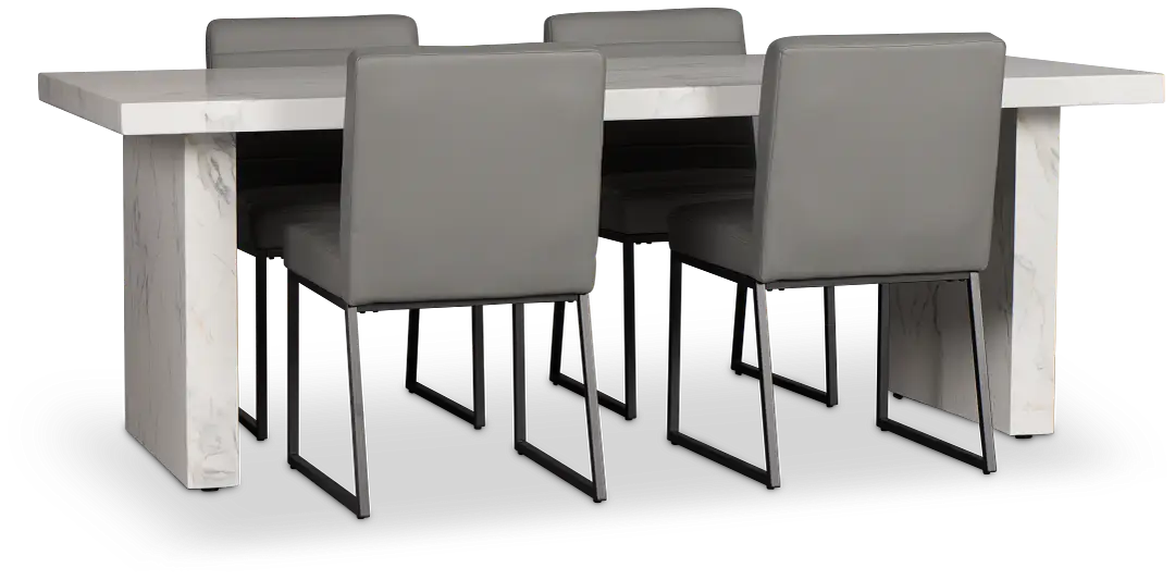 Viscaya White Table & 4 Gray Upholstered Chairs Viscaya White Table & 4 Gray Upholstered Chairs