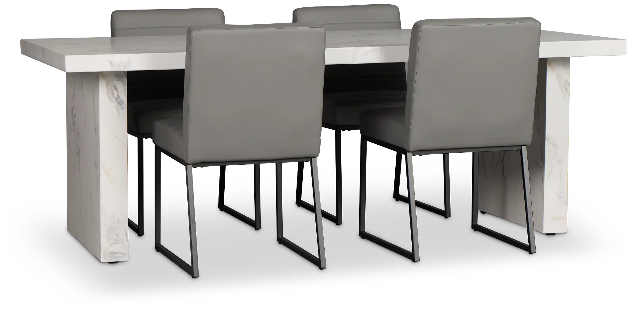 Viscaya White Table & 4 Gray Upholstered Chairs