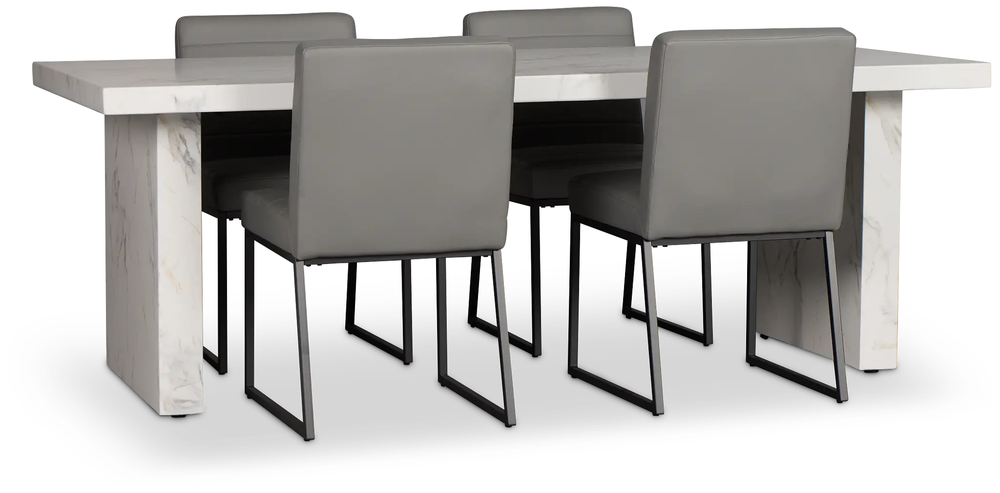 Viscaya White Table & 4 Gray Upholstered Chairs Viscaya White Table & 4 Gray Upholstered Chairs