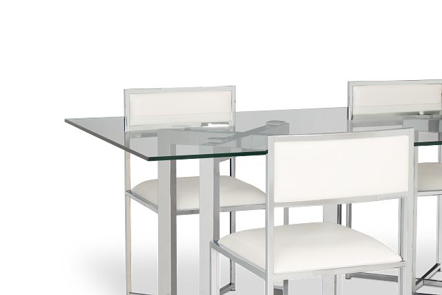 Amalfi White Glass Rectangular Table & 4 Upholstered Chairs