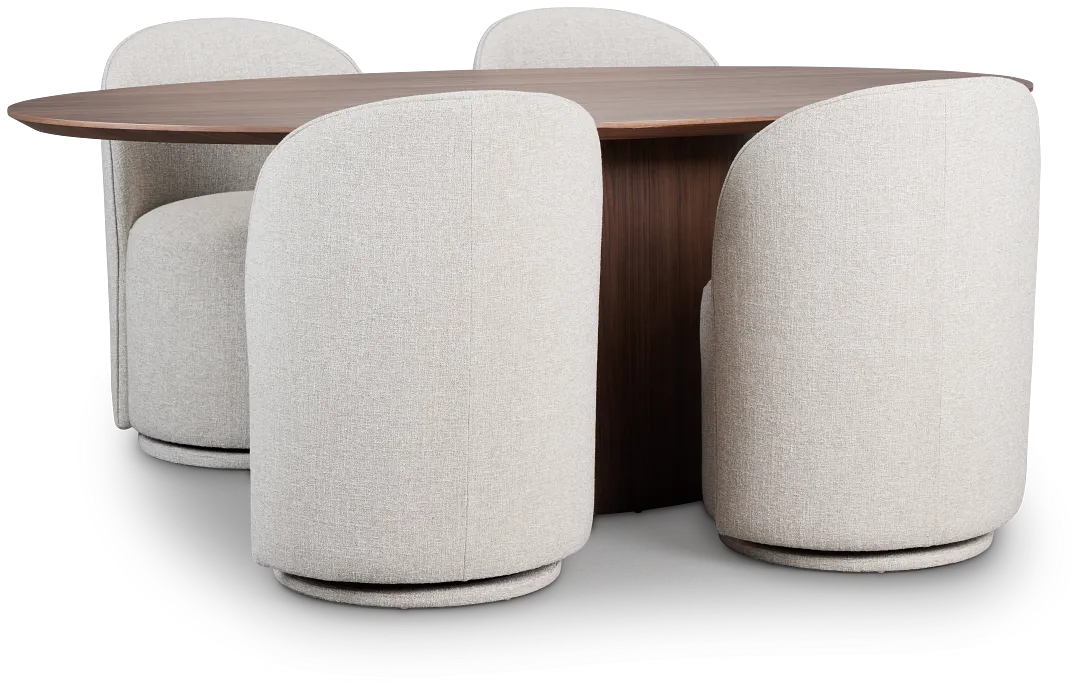 Nomad Mid Tone 78" Round Table & 4 Beige Upholstered Chairs