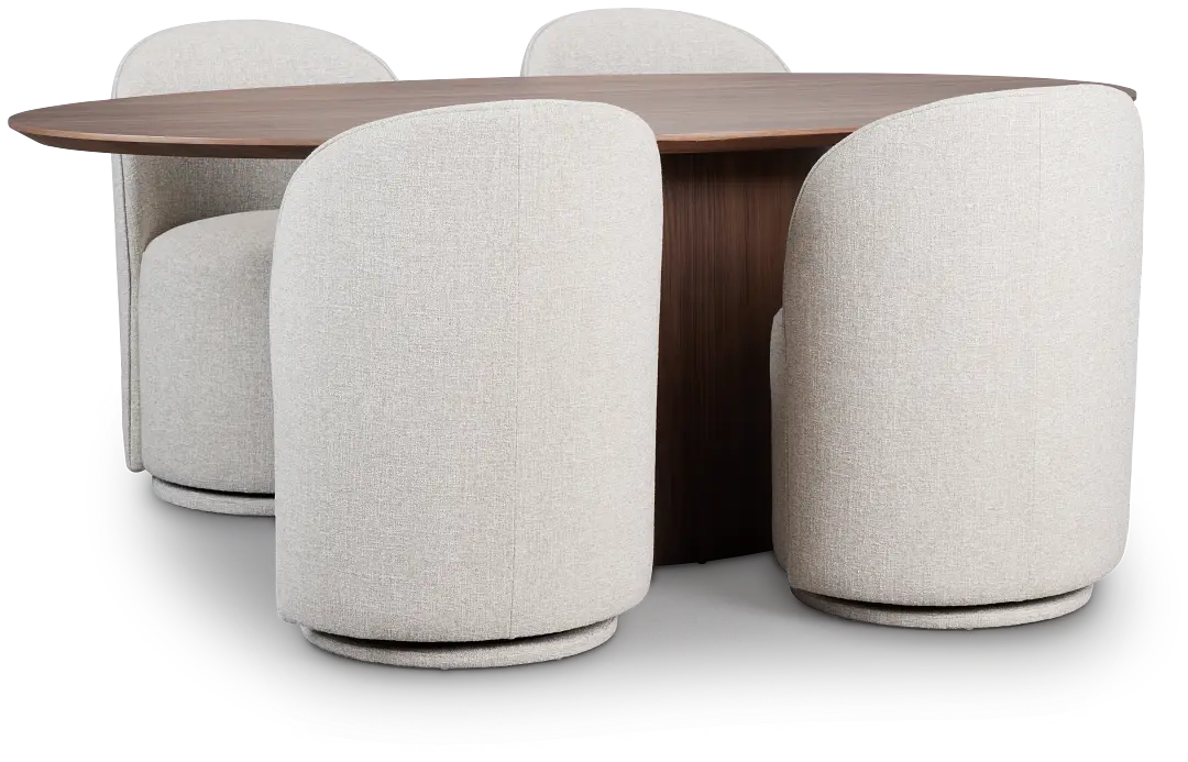 Nomad Mid Tone 78" Round Table & 4 Beige Upholstered Chairs Nomad Mid Tone 78" Round Table & 4 Beige Upholstered Chairs