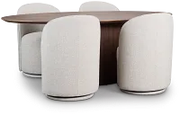 Nomad Mid Tone 78" Round Table & 4 Beige Upholstered Chairs