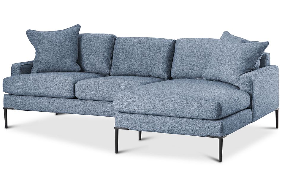 Morgan Blue Fabric Small Right Chaise Sectional W Metal Legs Living Room Sectionals City Furniture