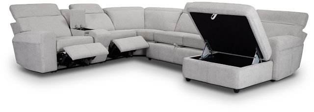 Callum Light Gray Fabric Medium Right Triple Power Chaise Sleeper Sectional