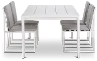 Linear White Gray 87" Aluminum Table & 4 Cushioned Side Chairs