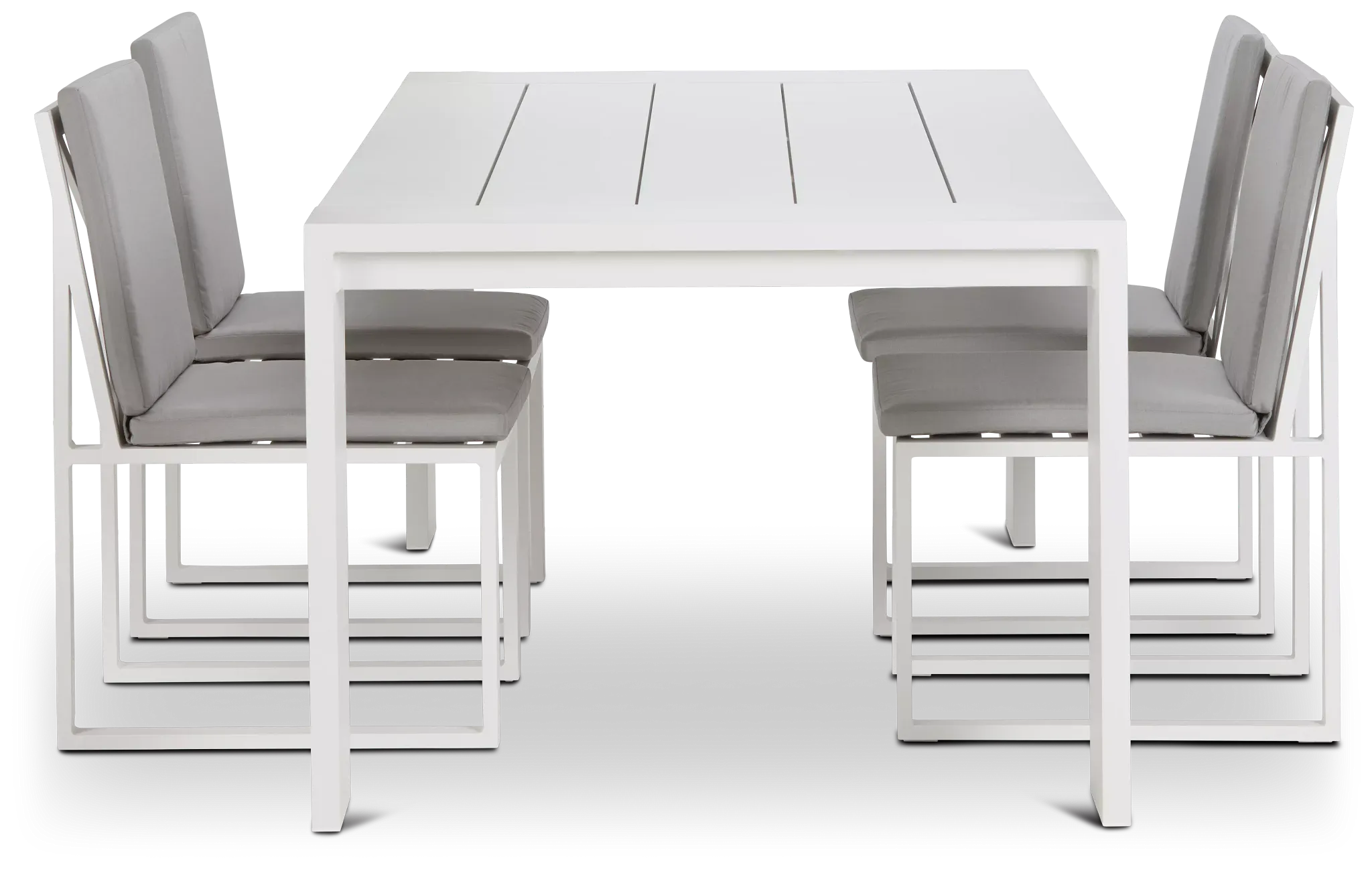 Linear White Gray 87" Aluminum Table & 4 Cushioned Side Chairs