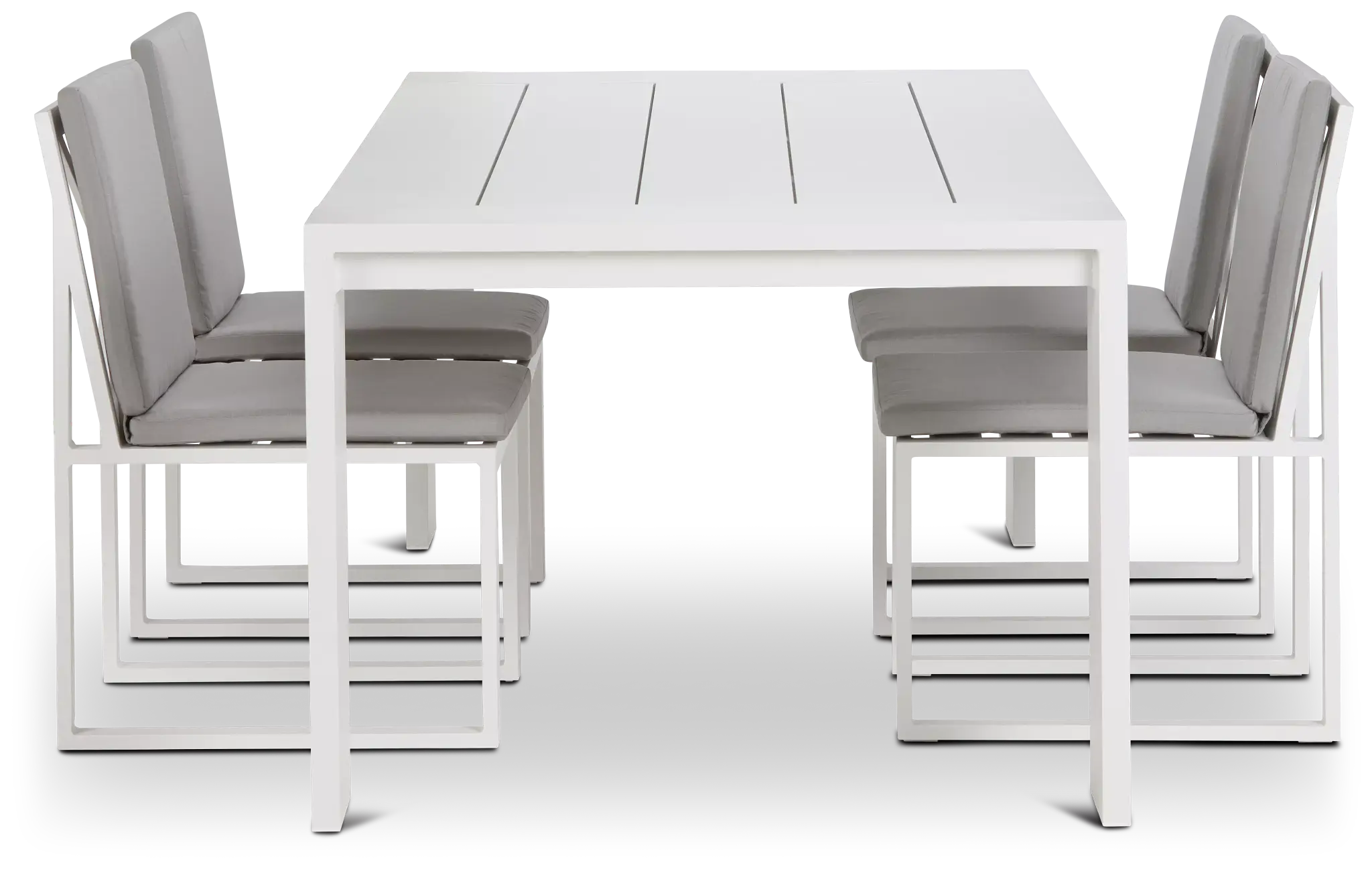 Linear White Gray 87" Aluminum Table & 4 Cushioned Side Chairs Linear White Gray 87" Aluminum Table & 4 Cushioned Side Chairs