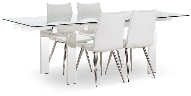 Wynwood Metal Rect Table & 4 White Upholstered Chairs (3)